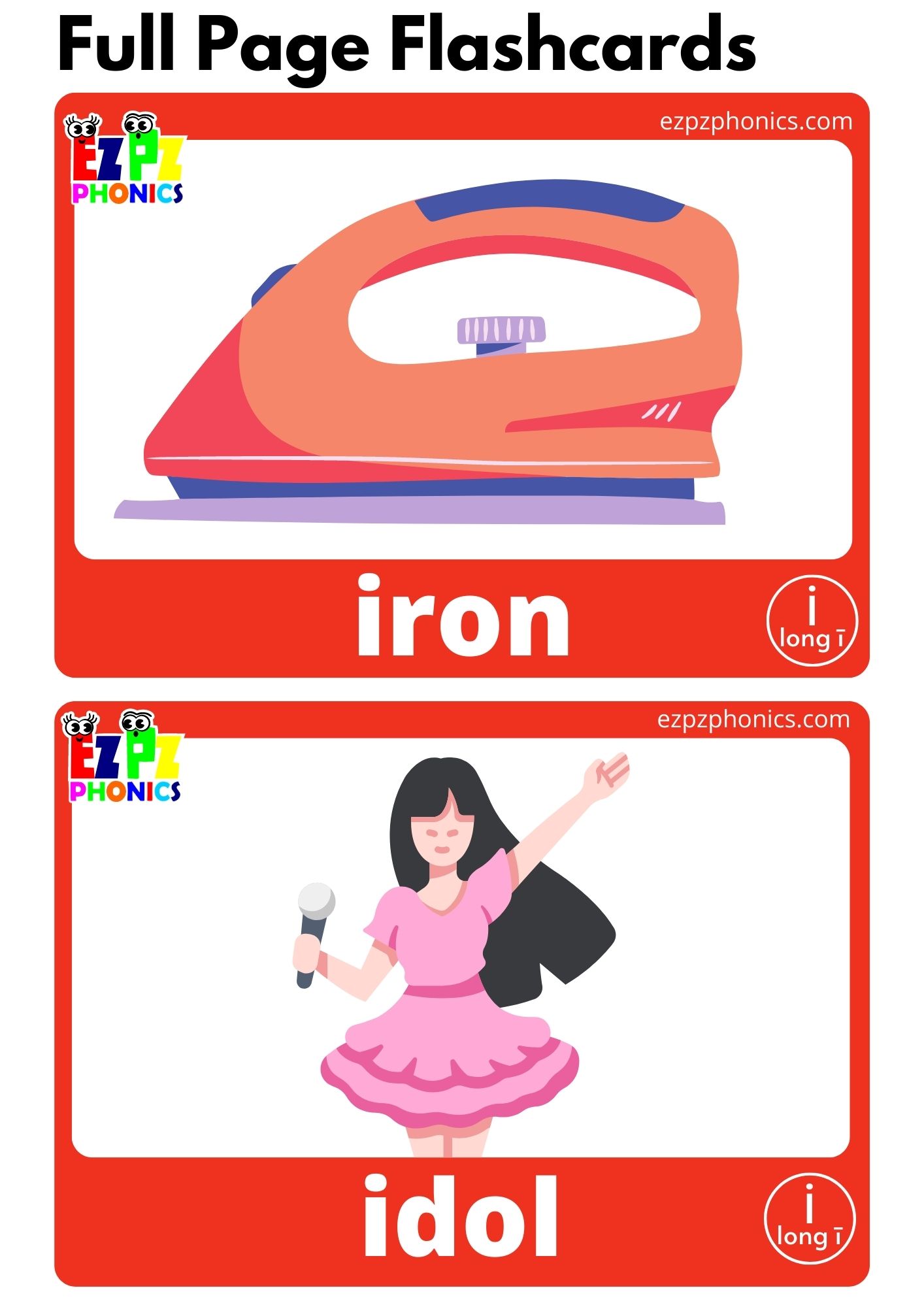i Words Long I Vowel Sounds Flashcards with Images and Words Free Printable PDF Download and View Online for Teaching AEIOU Phonics to Kindergarten and ESL Students